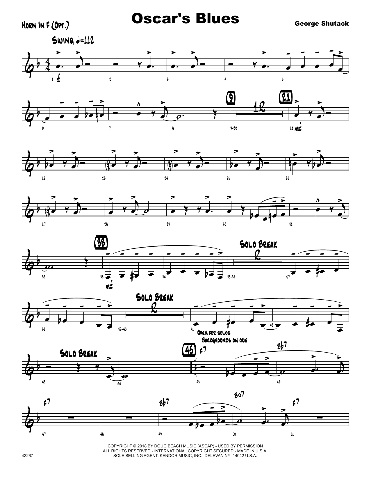 Download George Shutack Oscar's Blues - Horn in F Sheet Music