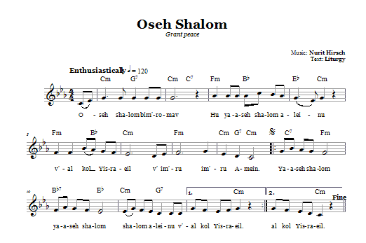 Download Nurit Hirsch Oseh Shalom (Grant Peace) Sheet Music