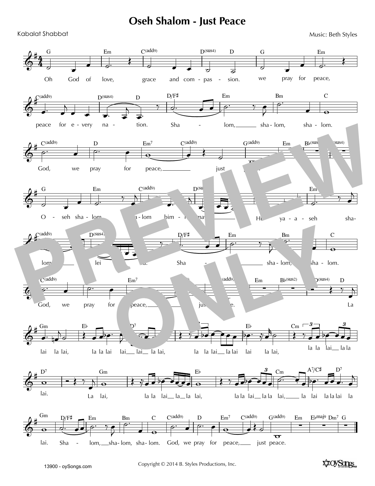 Download Beth Styles Oseh Shalom - Just Peace Sheet Music