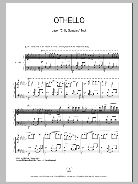 Download Chilly Gonzales Othello Sheet Music