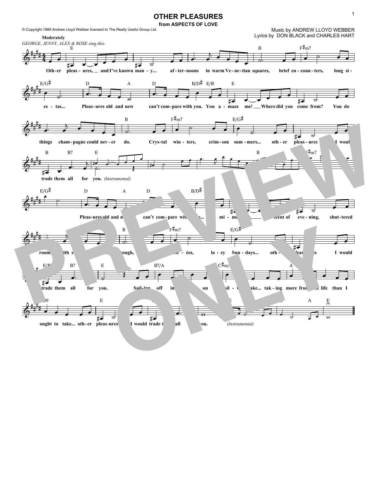 Download Andrew Lloyd Webber Other Pleasures (from Aspects Of Love) Sheet Music