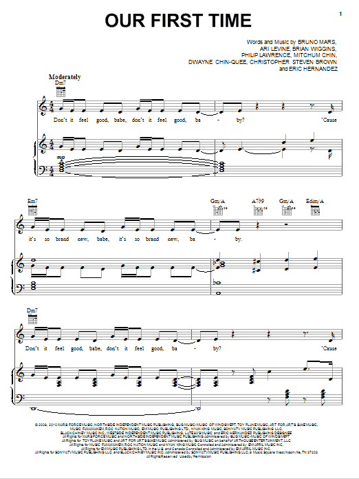 Download Bruno Mars Our First Time Sheet Music