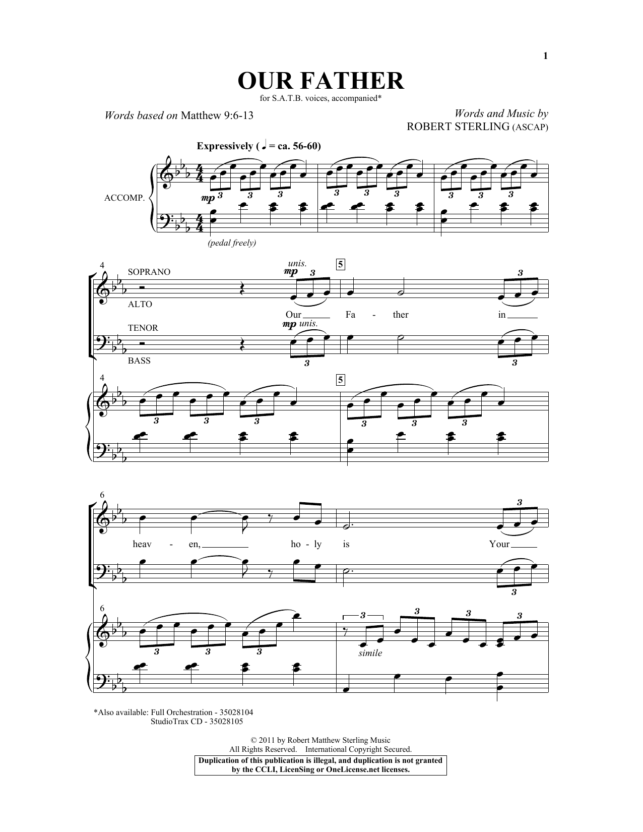 Download Robert Sterling Our Father Sheet Music