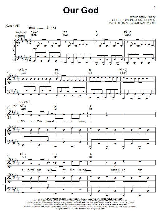 Chris Tomlin Our God sheet music notes printable PDF score