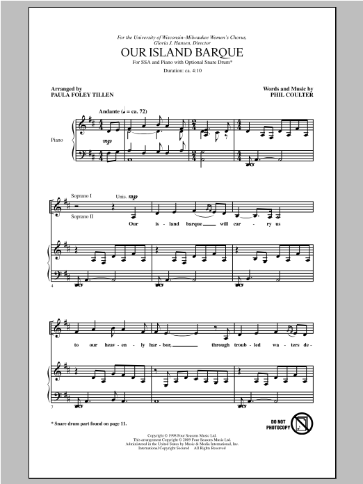Download Phil Coulter Our Island Barque (arr. Paula Foley Til Sheet Music