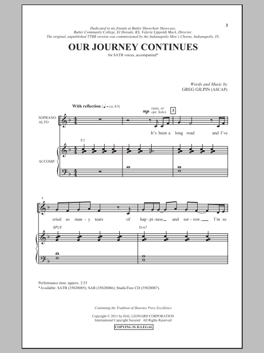 Download Greg Gilpin Our Journey Continues Sheet Music