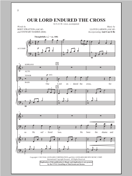 Download Lloyd Larson Our Lord Endured The Cross Sheet Music