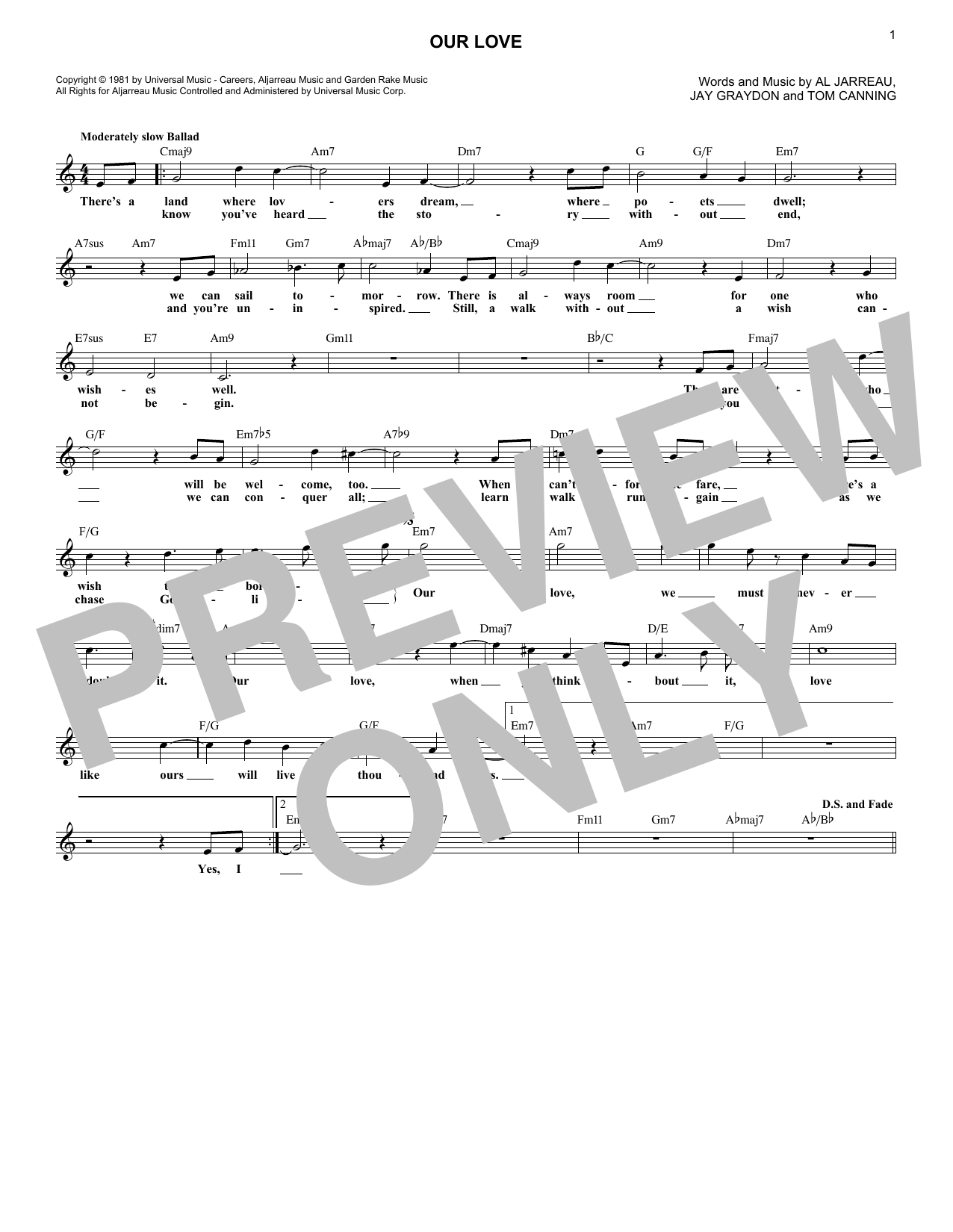 Download Jay Graydon Our Love Sheet Music