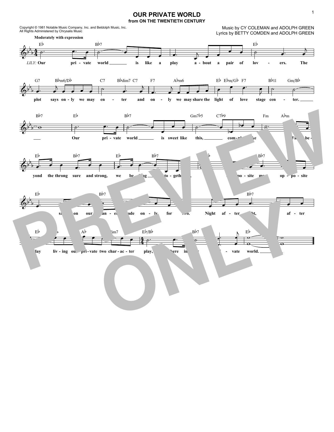 Download Cy Coleman Our Private World Sheet Music