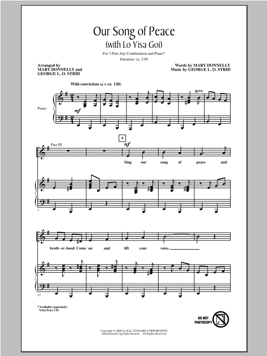 Download Mary Donnelly Our Song of Peace (with Lo Yisa Goi) Sheet Music