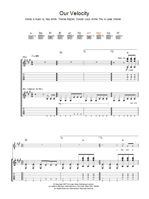 Download Maximo Park Our Velocity Sheet Music