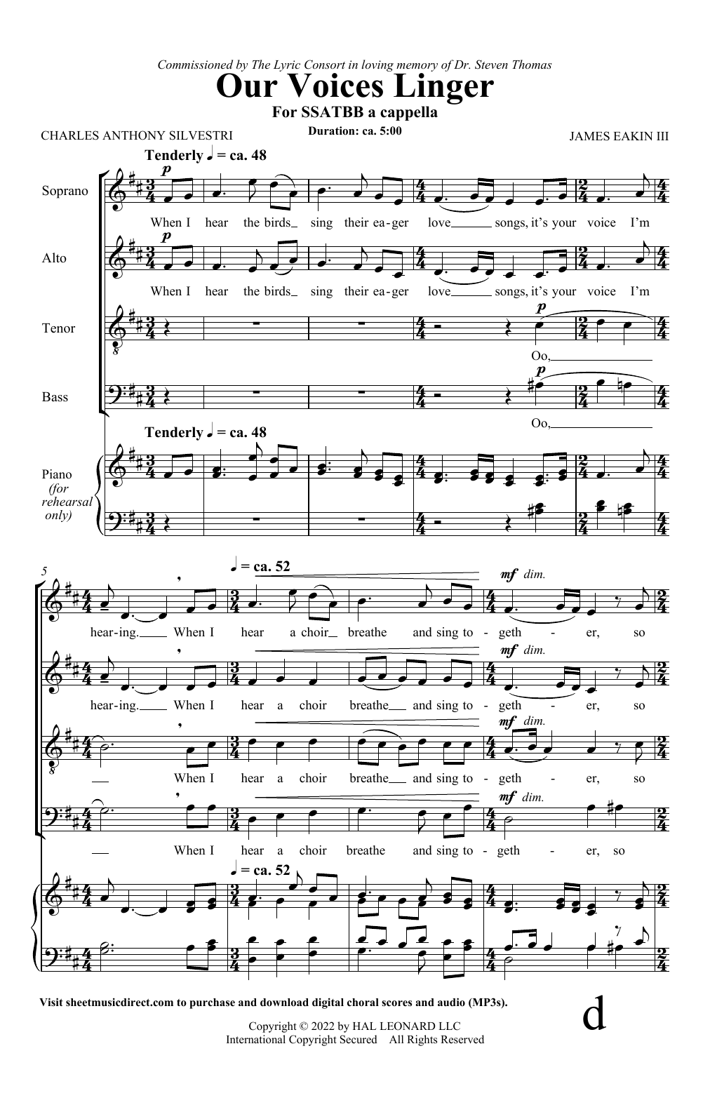 Download Charles Anthony Silvestri and James Our Voices Linger Sheet Music