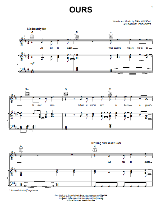 Download The Bravery Ours Sheet Music
