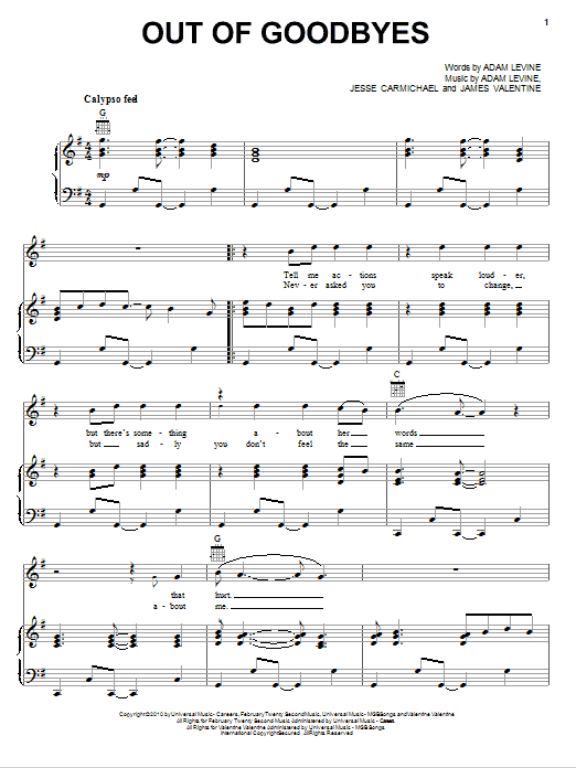 Download Maroon 5 Out Of Goodbyes Sheet Music