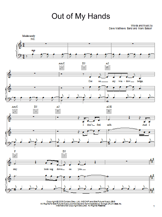 Download Dave Matthews Band Out Of My Hands Sheet Music