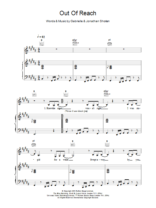 Download Gabrielle Out Of Reach Sheet Music