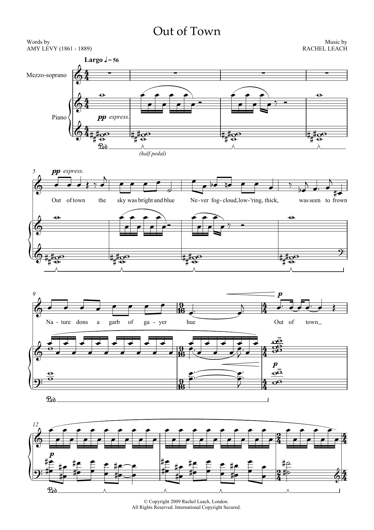 Download Rachel Leach Out of Town (for soprano & piano) Sheet Music