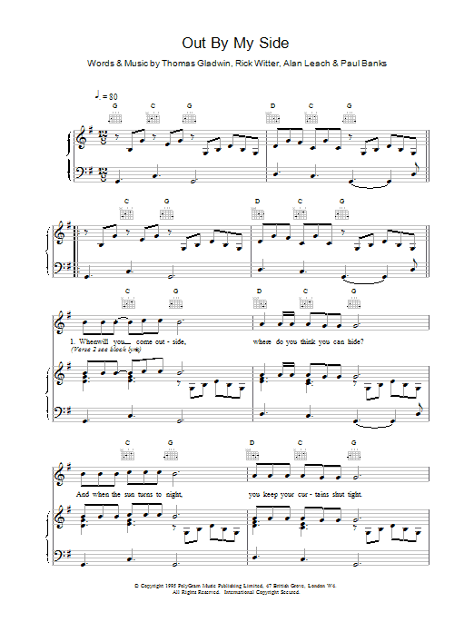 Shed 7 Out By My Side sheet music notes printable PDF score