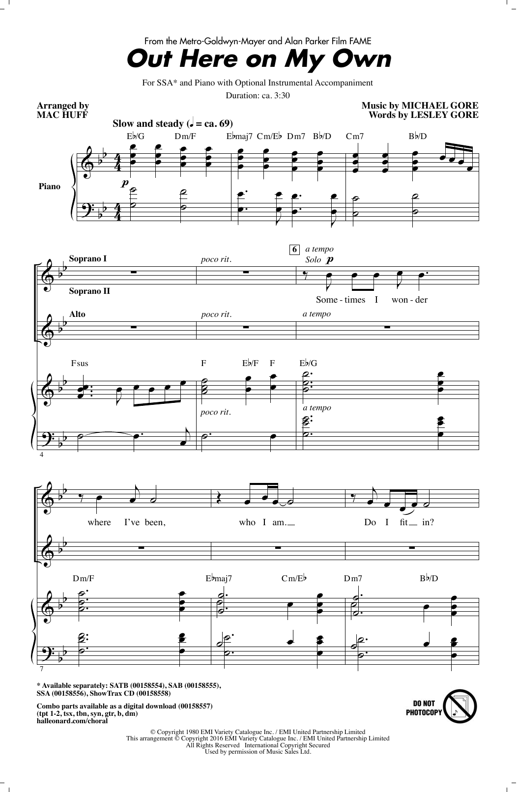 Download Michael Gore Out Here On My Own (from Fame) (arr. Ma Sheet Music