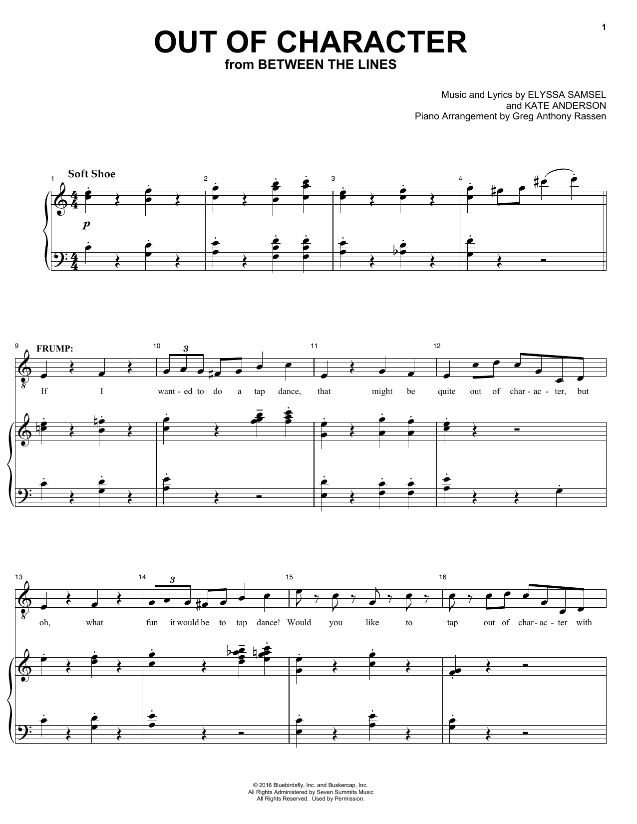 Download Elyssa Samsel & Kate Anderson Out Of Character (from Between The Line Sheet Music
