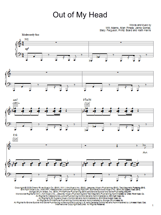 Download The Black Eyed Peas Out Of My Head Sheet Music