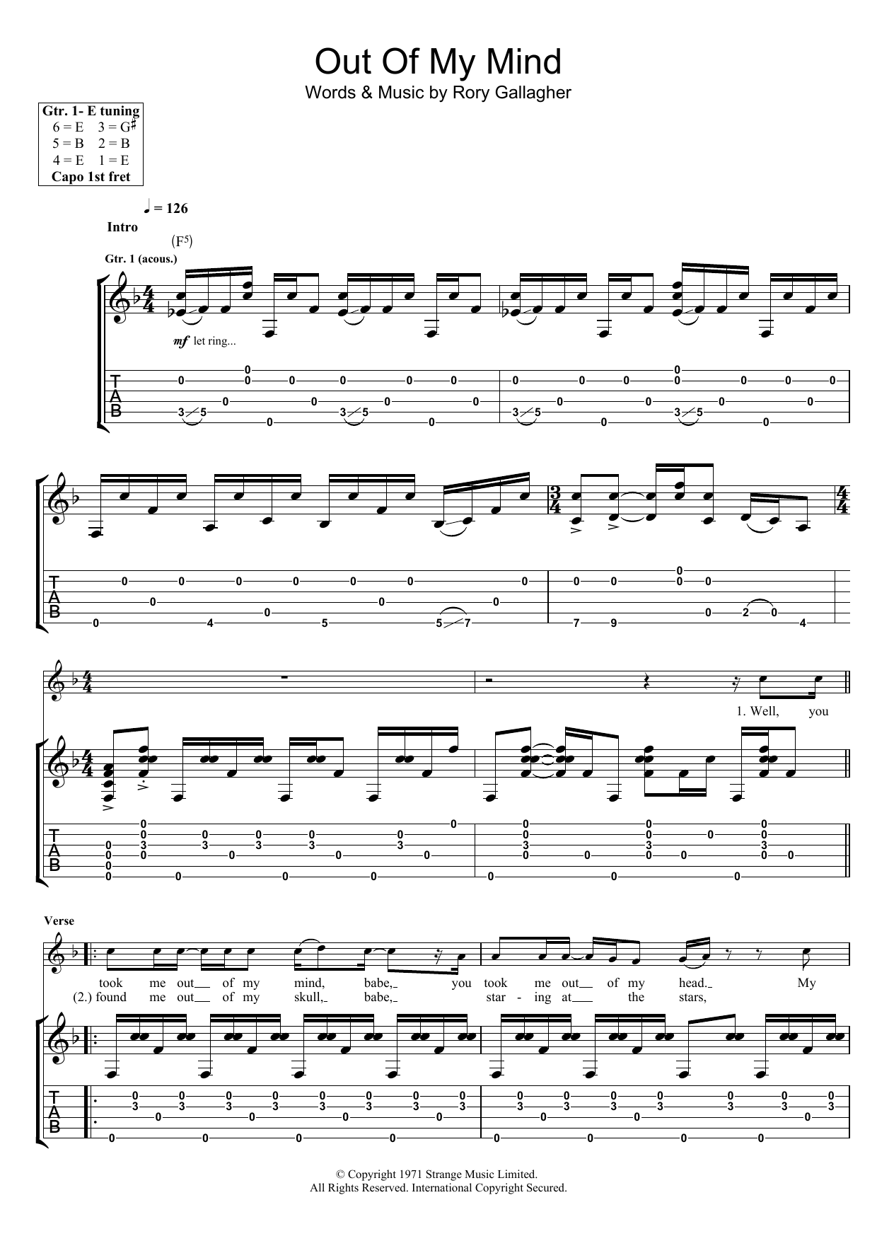 Download Rory Gallagher Out Of My Mind Sheet Music