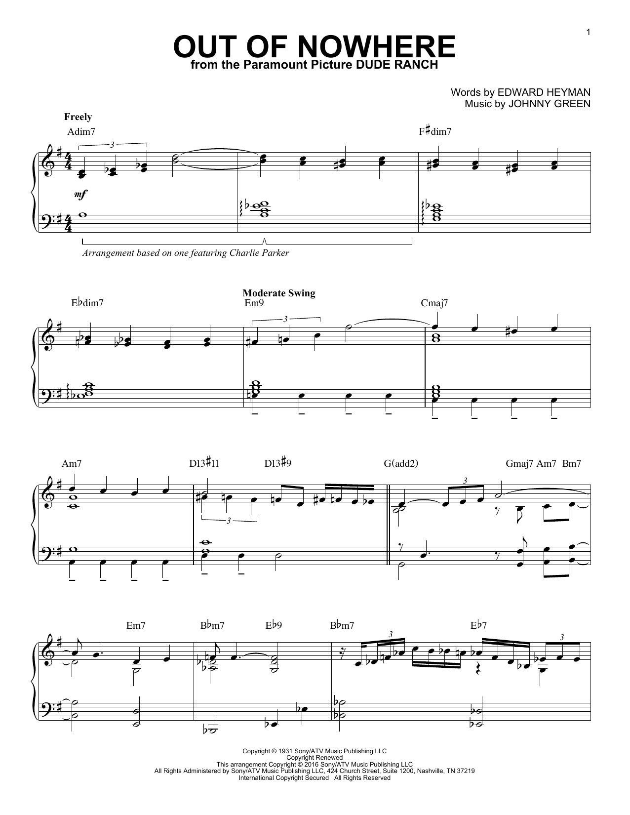 Download Charlie Parker Out Of Nowhere (arr. Brent Edstrom) Sheet Music