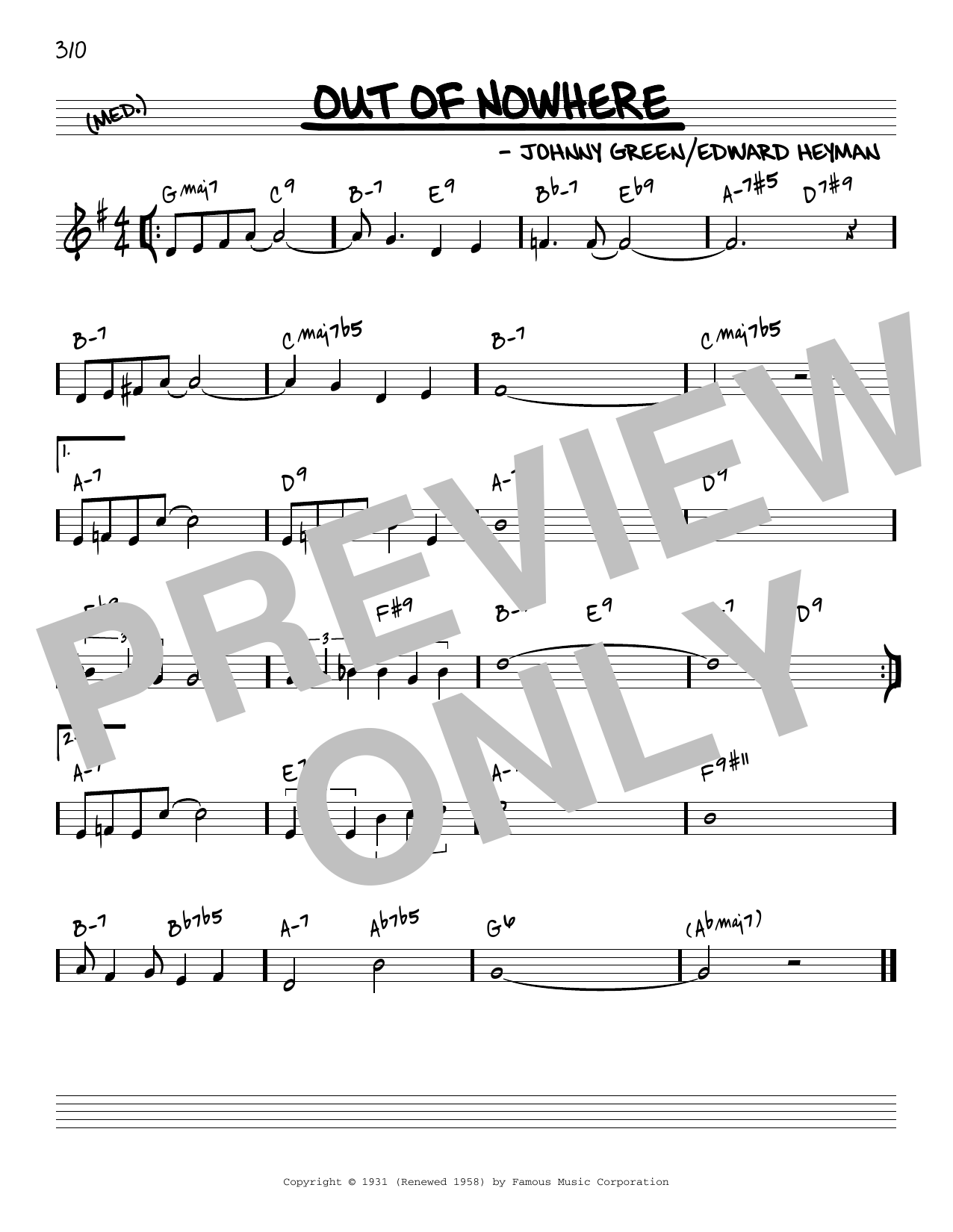 Download Johnny Green Out Of Nowhere [Reharmonized version] ( Sheet Music