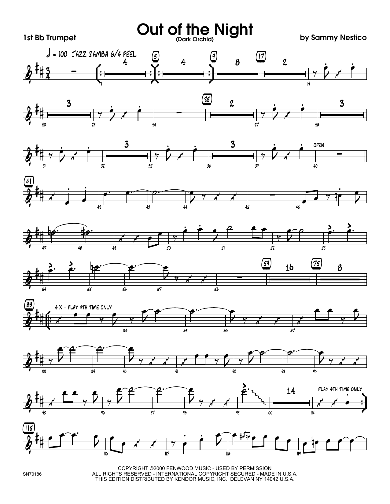 Download Sammy Nestico Out of the Night - 1st Bb Trumpet Sheet Music