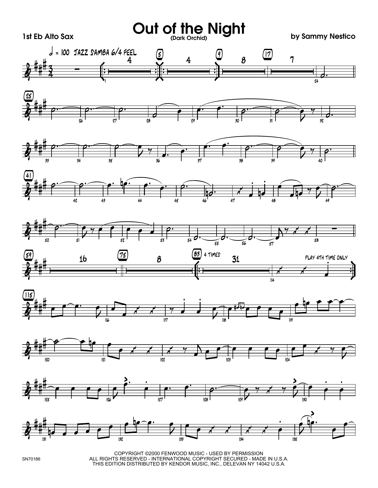 Download Sammy Nestico Out of the Night - 1st Eb Alto Saxophon Sheet Music