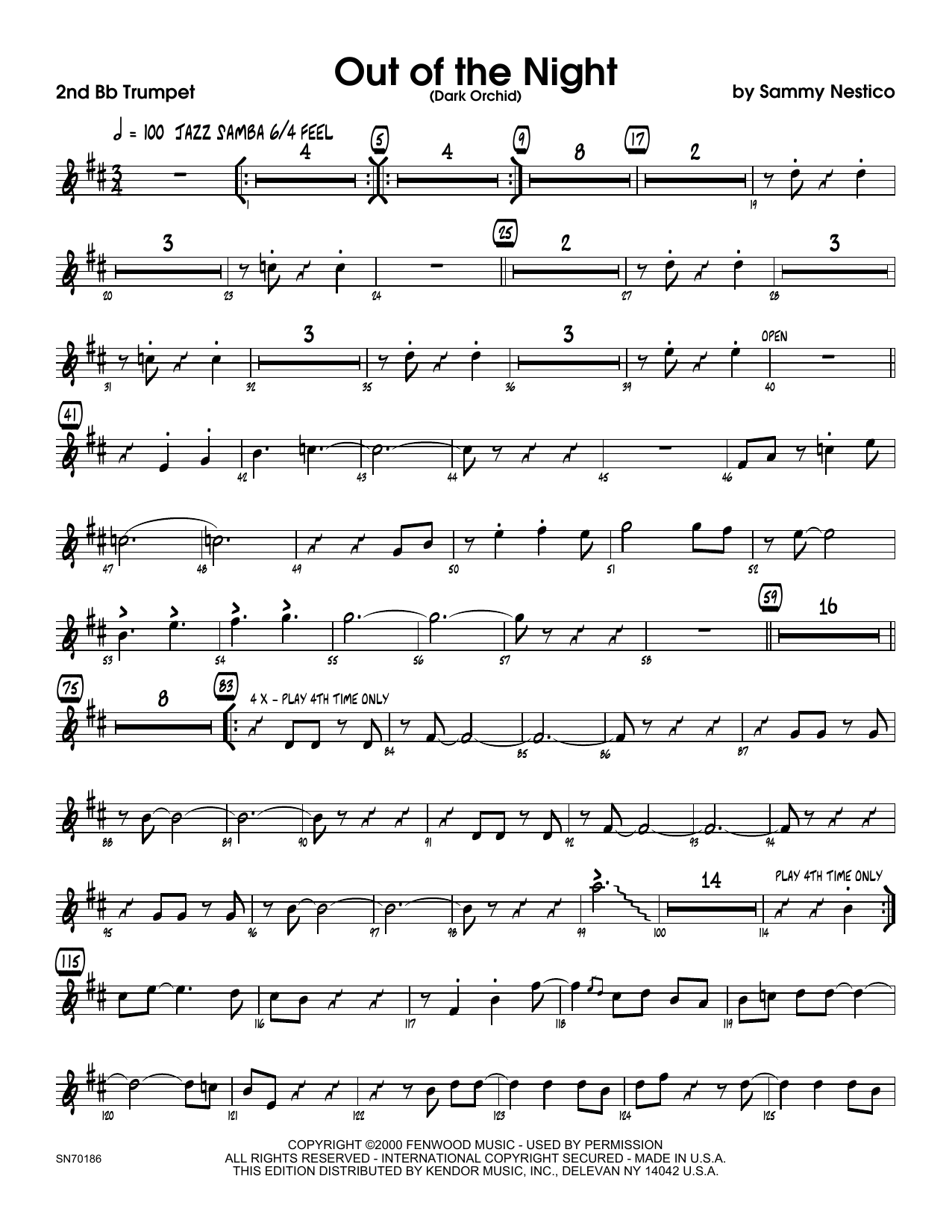 Download Sammy Nestico Out of the Night - 2nd Bb Trumpet Sheet Music