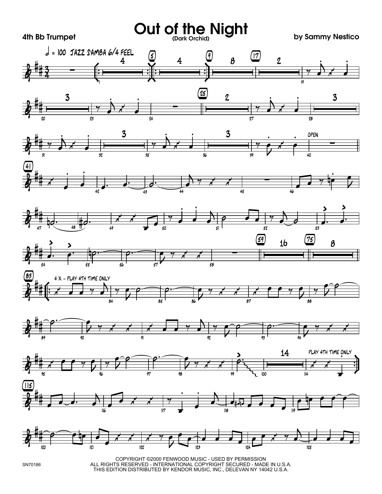 Download Sammy Nestico Out of the Night - 4th Bb Trumpet Sheet Music