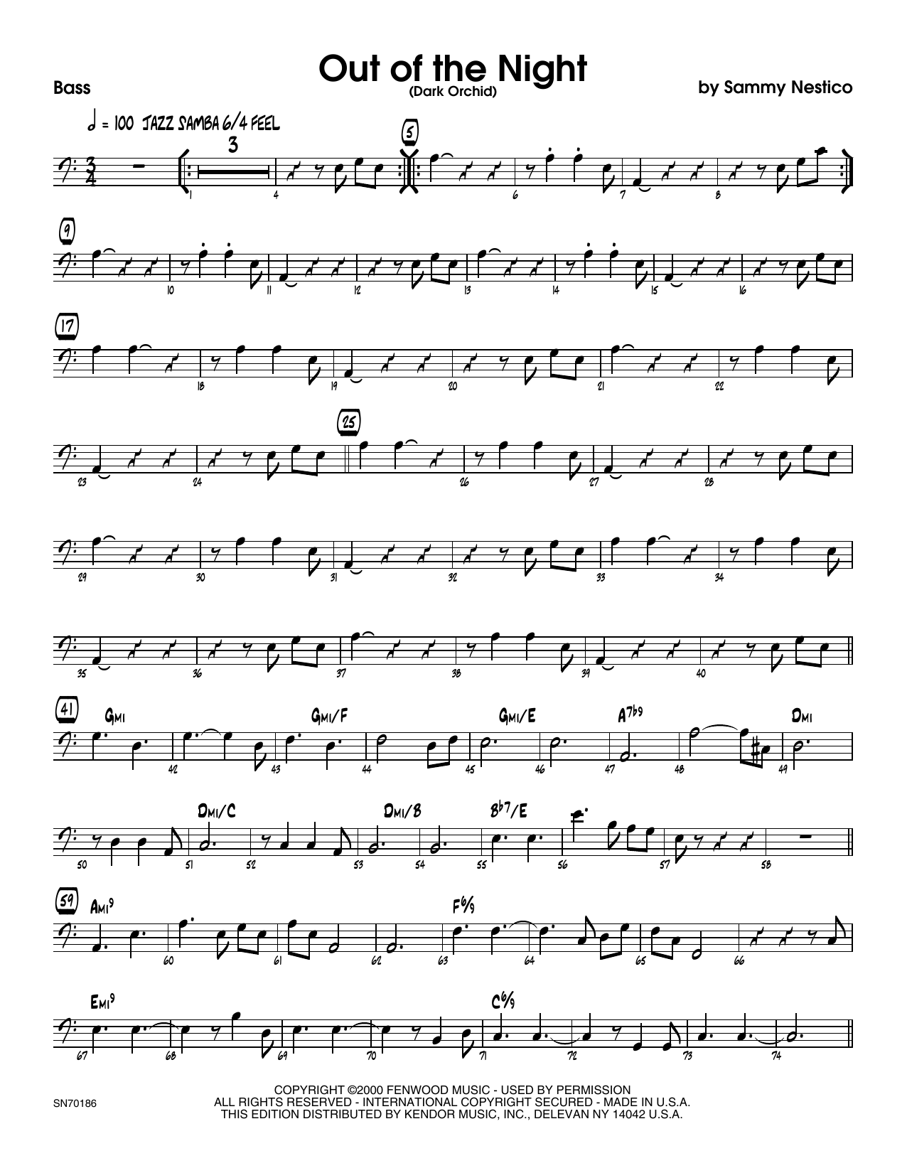 Download Sammy Nestico Out of the Night - Bass Sheet Music