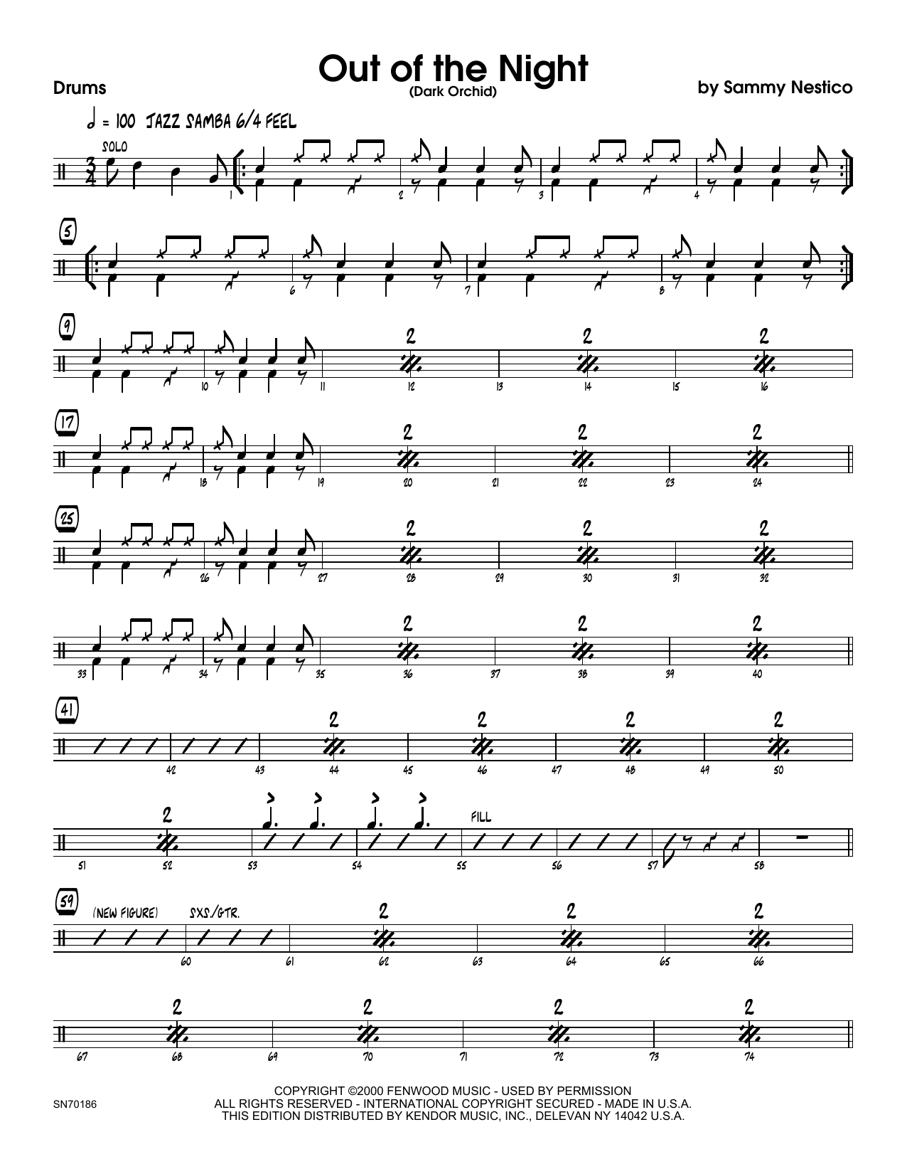 Download Sammy Nestico Out of the Night - Drum Set Sheet Music