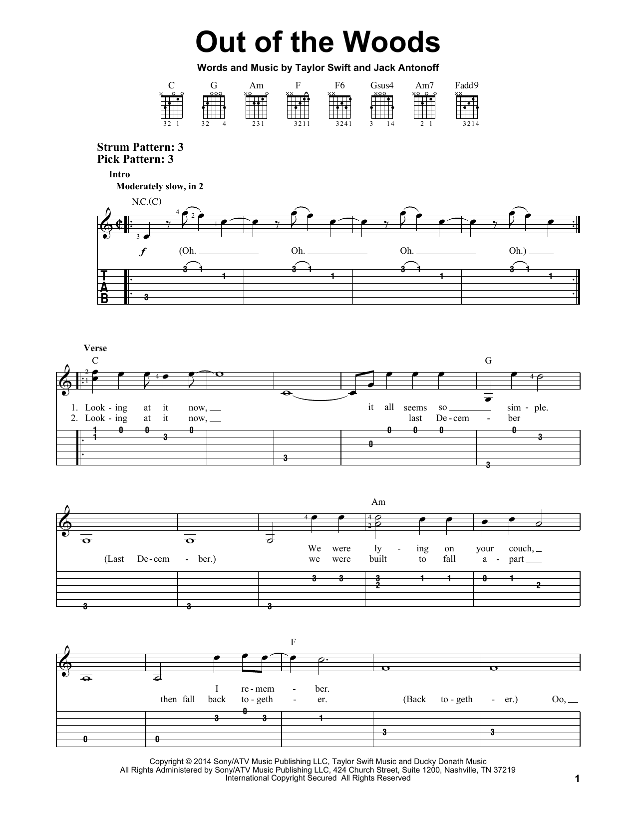 Download Taylor Swift Out Of The Woods Sheet Music