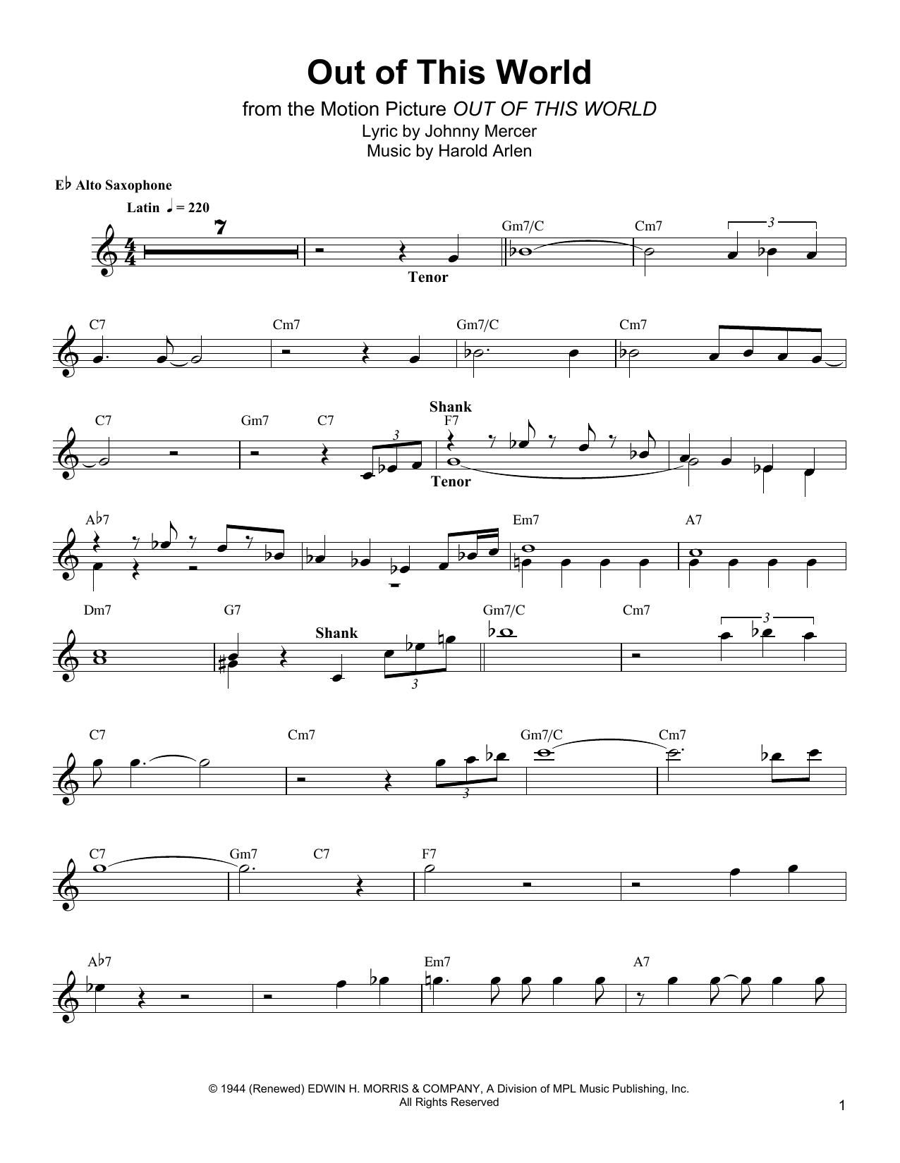 Download Bud Shank Out Of This World Sheet Music