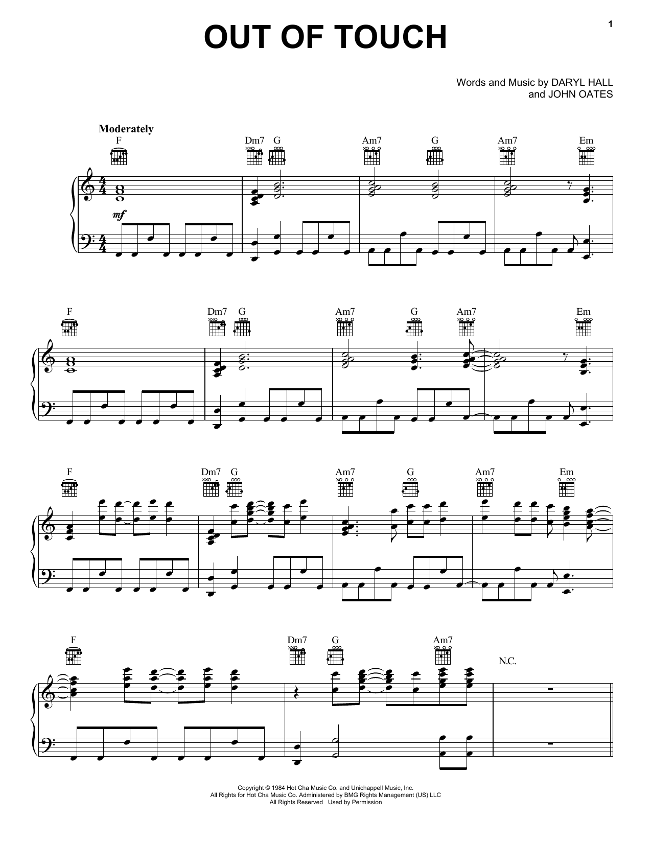 Download Hall & Oates Out Of Touch Sheet Music