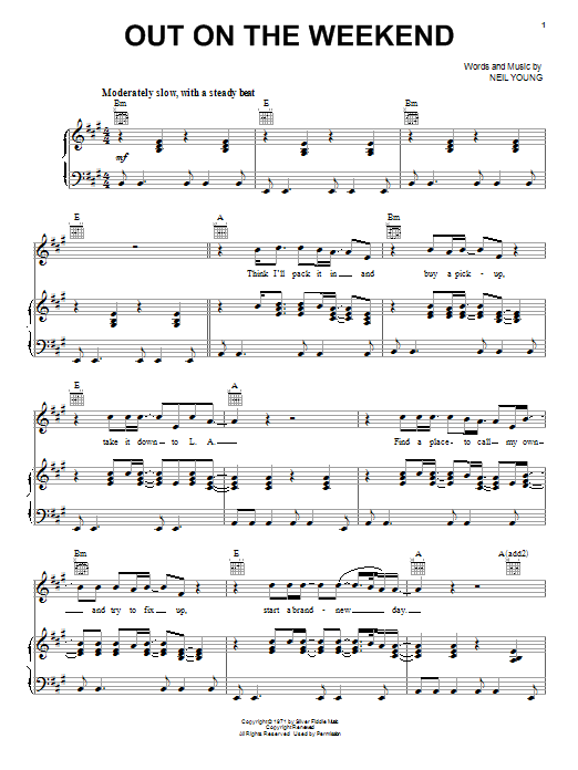 Download Neil Young Out On The Weekend Sheet Music