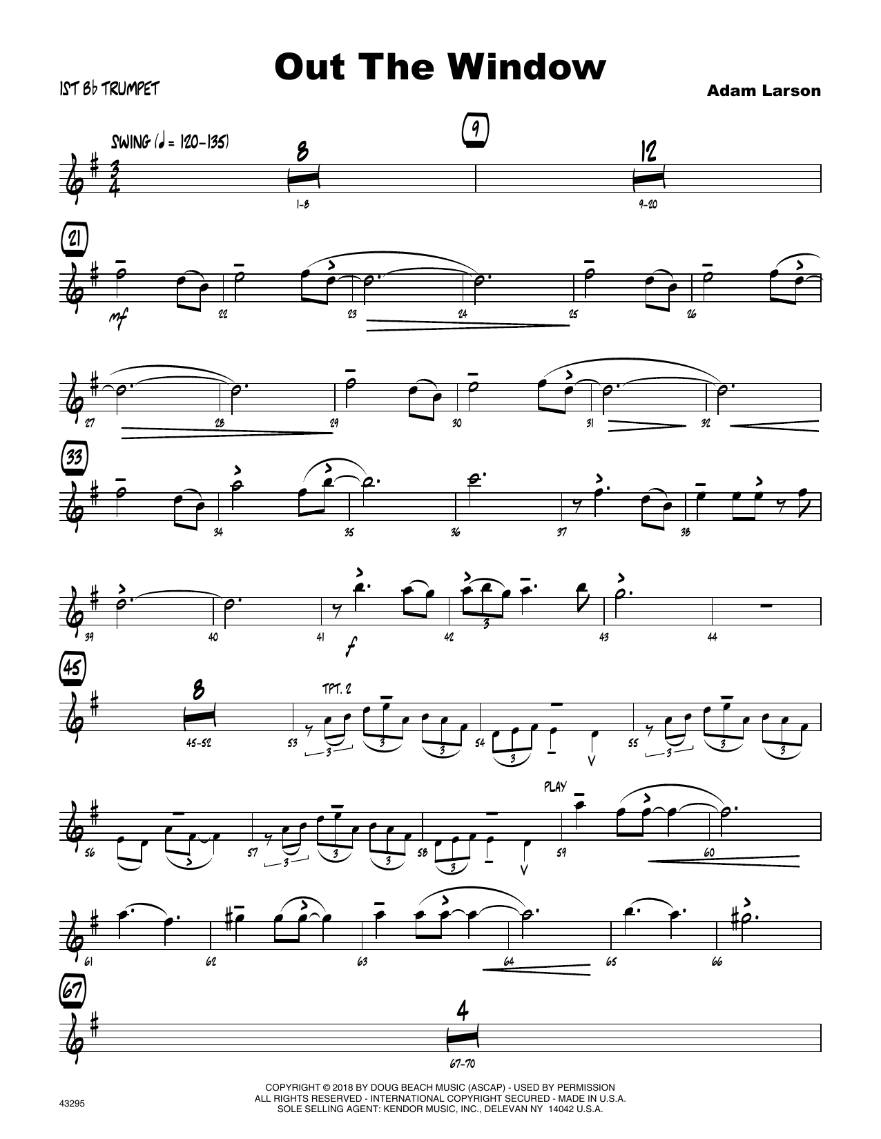 Download Adam Larson Out The Window - 1st Bb Trumpet Sheet Music