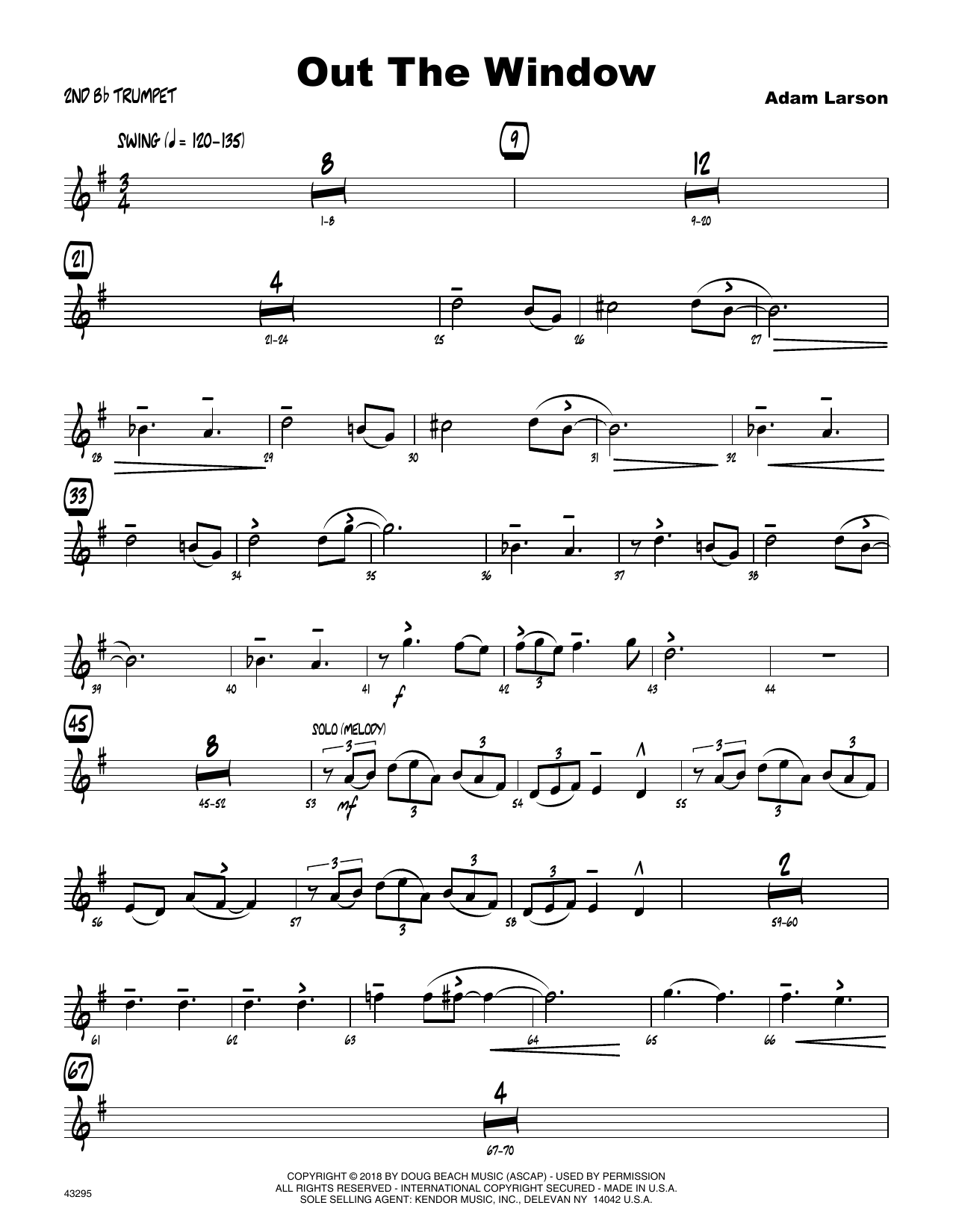 Download Adam Larson Out The Window - 2nd Bb Trumpet Sheet Music