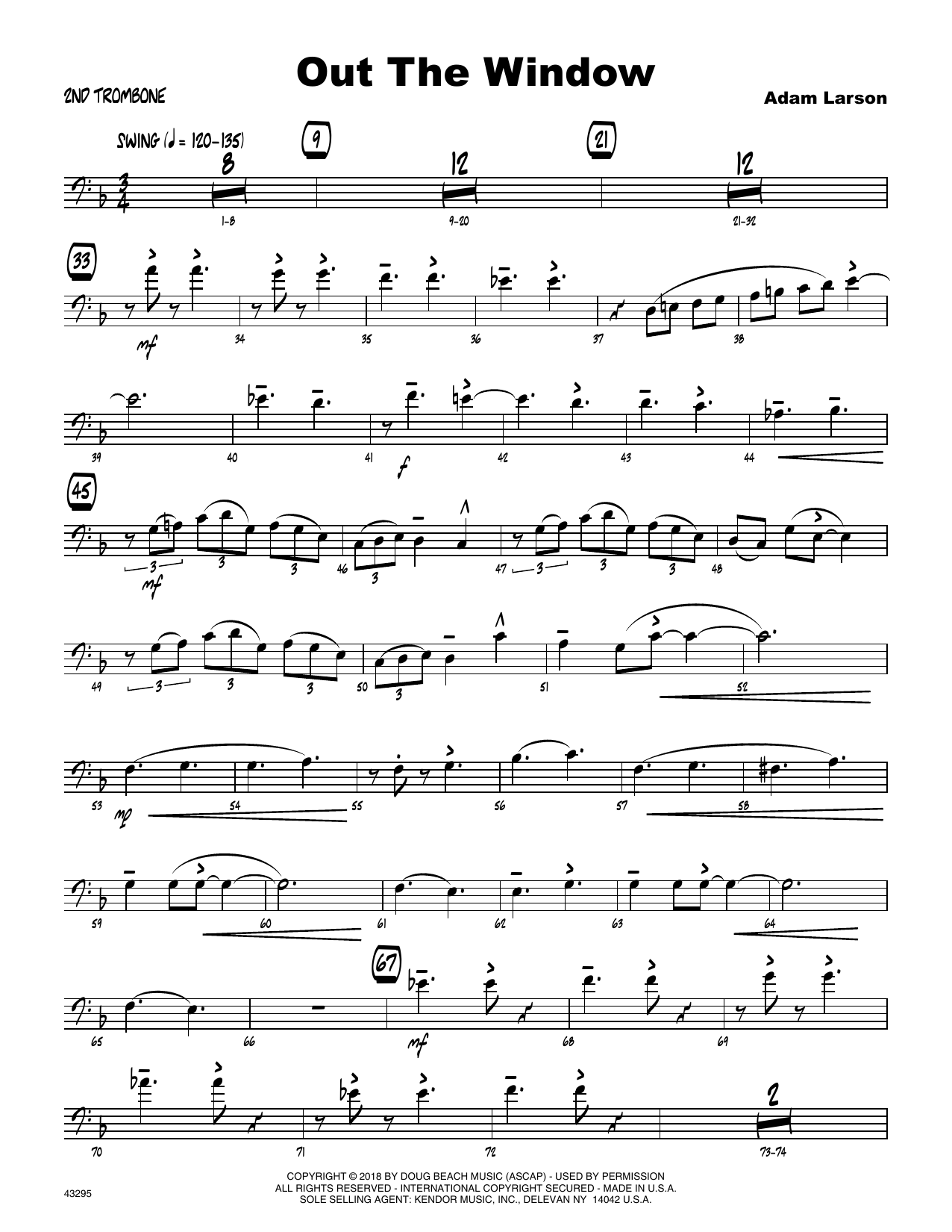Download Adam Larson Out The Window - 2nd Trombone Sheet Music
