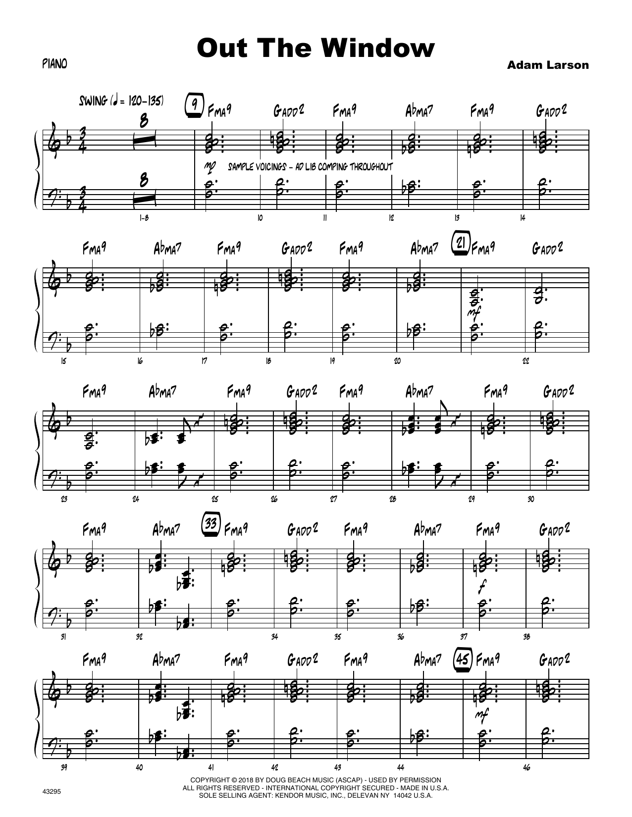 Download Adam Larson Out The Window - Piano Sheet Music