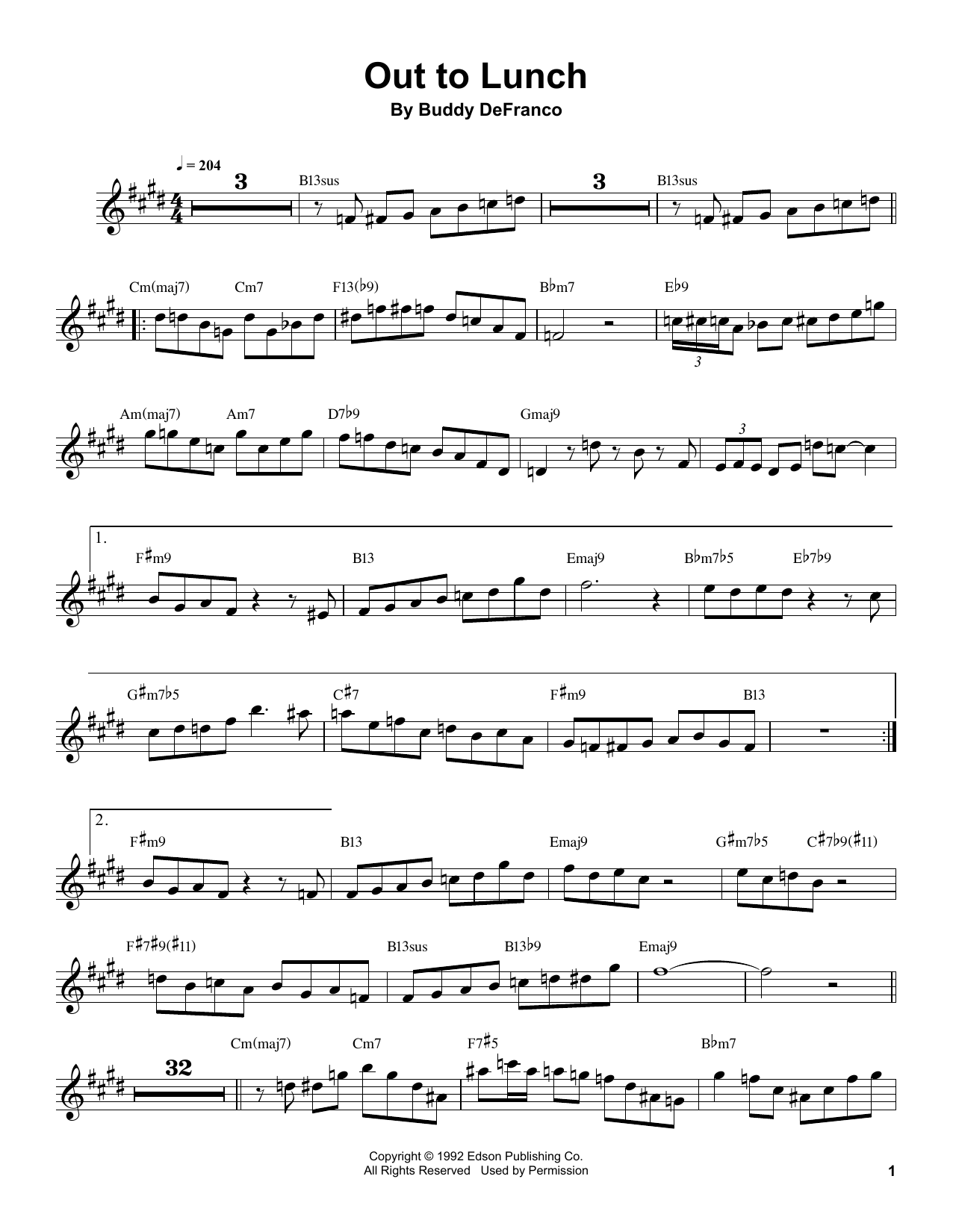 Download Buddy DeFranco Out To Lunch Sheet Music