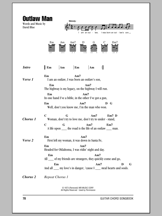 Download Eagles Outlaw Man Sheet Music
