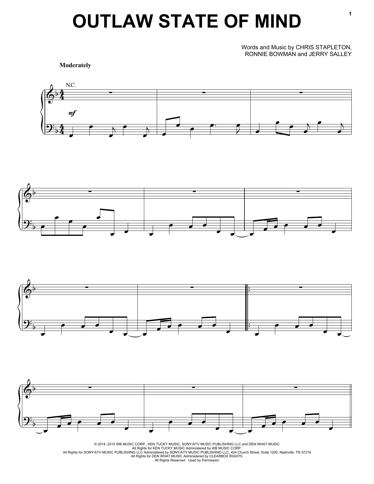 Download Chris Stapleton Outlaw State Of Mind Sheet Music