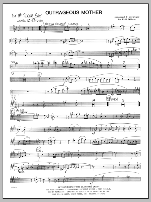 Download Phil Wilson Outrageous Mother - 1st Bb Tenor Saxoph Sheet Music