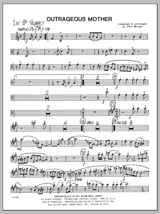 Download Phil Wilson Outrageous Mother - 1st Bb Trumpet Sheet Music