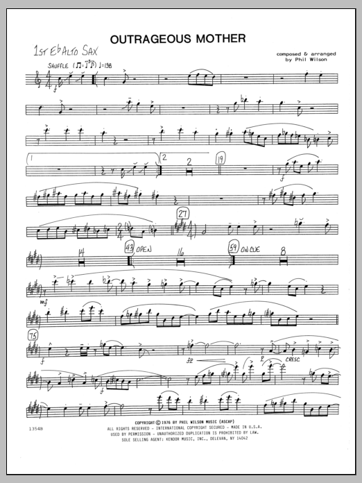 Download Phil Wilson Outrageous Mother - 1st Eb Alto Saxopho Sheet Music