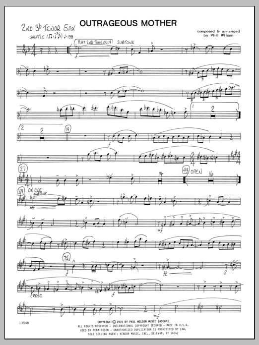 Download Phil Wilson Outrageous Mother - 2nd Bb Tenor Saxoph Sheet Music