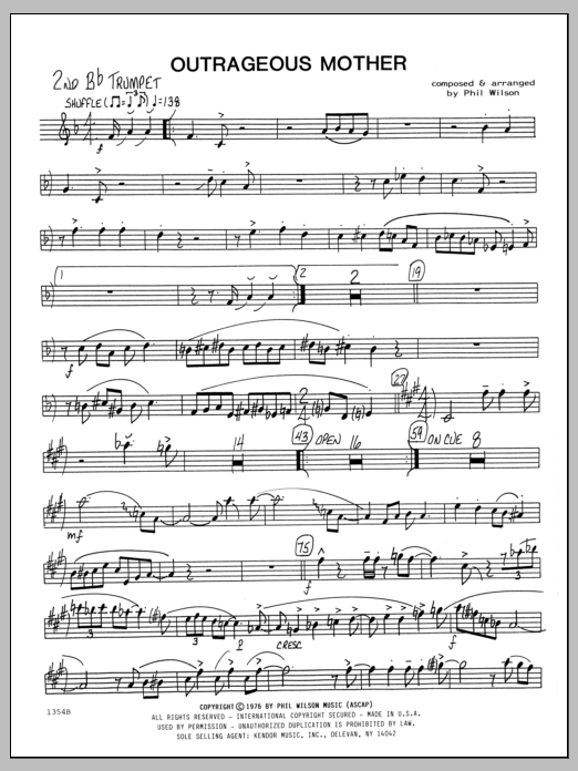 Download Phil Wilson Outrageous Mother - 2nd Bb Trumpet Sheet Music